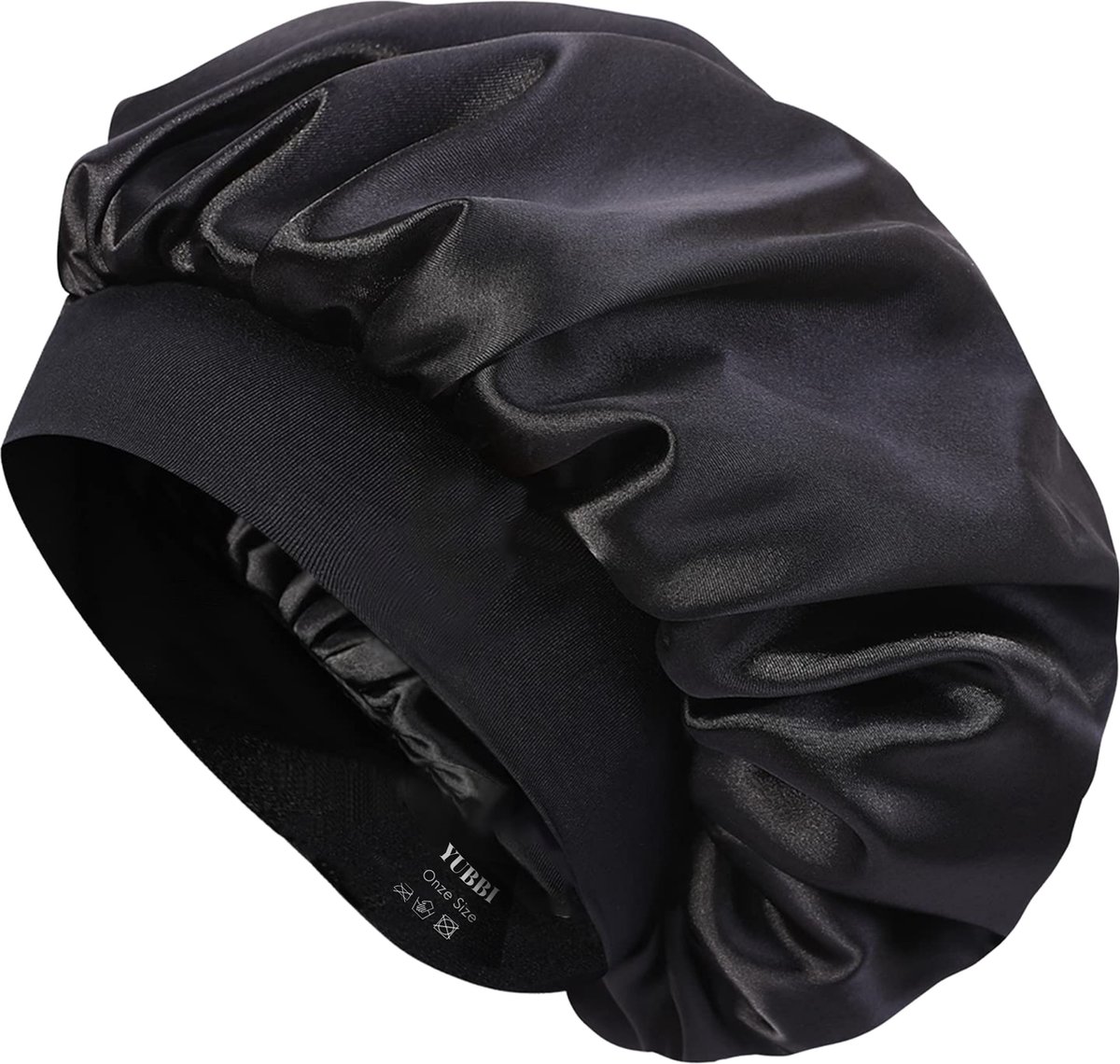 1 Stuk Satijnen Bonnet Slaapmuts - Elastische Hoofdband - Nachtmuts - Haarverzorging - Zwart