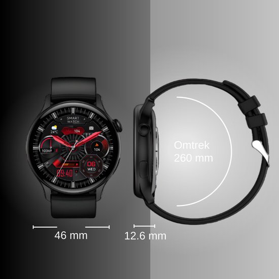 GØDLY® Amoled Smartwatch 46mm - Smartwatch Heren - Smartwatch Dames - 12 Maanden Garantie - Zwart - Gødly