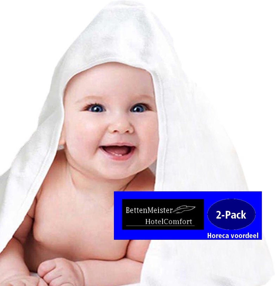 2-Pack Baby Handdoeken wit - 75x75 cm - Badcape met capuchon - 400g.m² 100% katoen