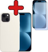 Hoesje Geschikt voor iPhone 15 Plus Hoesje Siliconen Case Hoes Met Screenprotector - Hoes Geschikt voor iPhone 15 Plus Hoes Cover Case - Wit