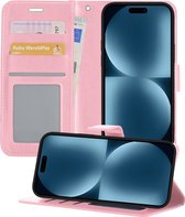 Hoesje Geschikt voor iPhone 15 Plus Hoesje Book Case Hoes Portemonnee Cover Walletcase - Hoes Geschikt voor iPhone 15 Plus Hoes Bookcase Hoesje - Roze