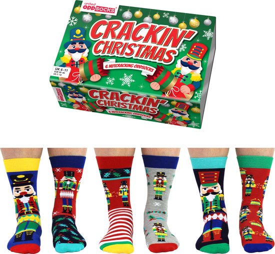 Oddsocks Cracking Christmas - Coffret cadeau avec 6 chaussettes casse-noisette de Noël différentes - chaussettes dépareillées - taille 39-46
