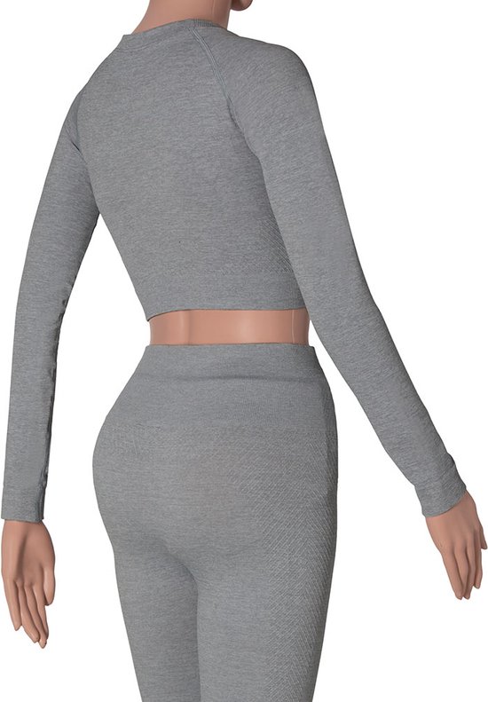 Xtreme - Sport crop top dames - Lange mouwen - Grijs - XL - 1-Stuk - Sport top dames long sleeve