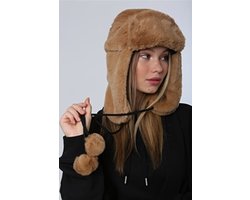 Flappen muts dames - Wintermuts - Vrouwen Winter Hoed Warm Oorklep - Fluffy Muts met oorflappen - Muts met flappen dames - Skimuts - Bruin Muts met oorflappen