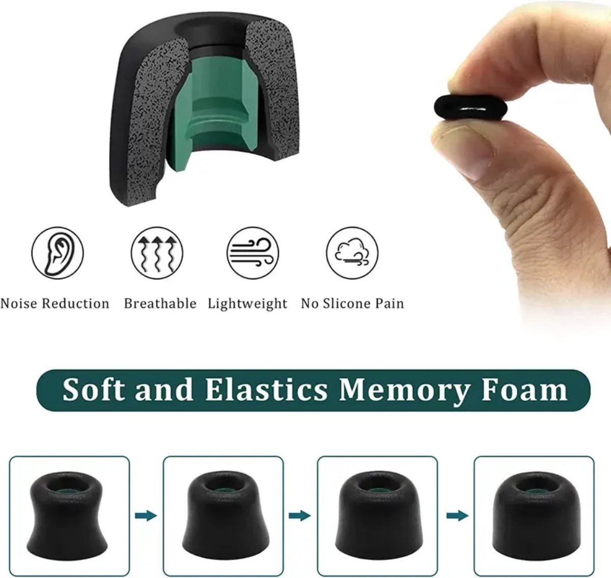 KELERINO. Memory Foam Tips geschikt voor Sony WF-1000XM4 - 6 Stuks ( S/M/L) - Zwart – foto 3