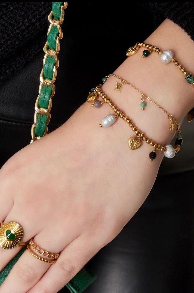 Lâhza Jewelry - The Good Life Green & Gold - Armbanden - Dames - RVS