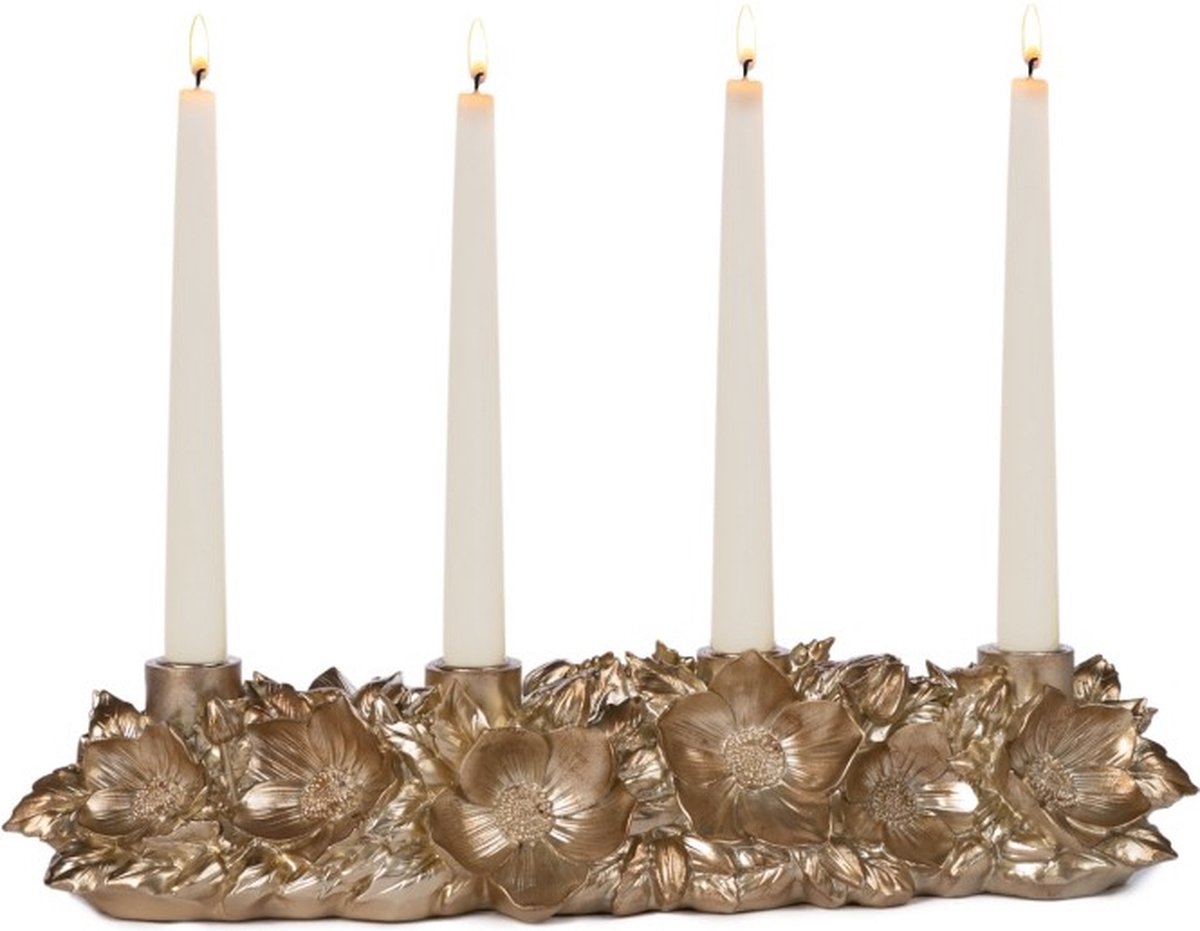 GOODWILL-KAARSENHOUDER-BLOEM-CHAMPAGNE-4 KAARSEN-44 CM-CHIQUE-EXCLUSIEF-UNIEK
