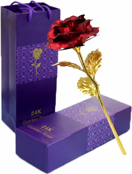 TYXSHIYE 24 karaat vergulde roos, rood, 24 karaats gouden roos, handgemaakt, geconserveerde roos, bladgoud, roos met geschenkdoos voor verjaardag, cadeau, vriendin, Moederdag, trouwdag, kunst