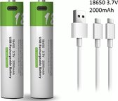 Batterie Lithium Li-ion rechargeable 18650 USB-C - 2000mAh - 3,7 V - Facilement rechargeable - USB C - Câble Type-C 2-en-1 - 2 Pièces