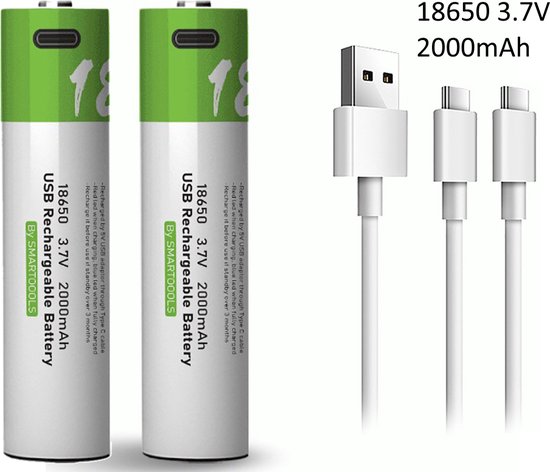 Batterie Lithium Li-ion rechargeable 18650 USB-C - 2000mAh - 3,7 V -  Facilement... | bol