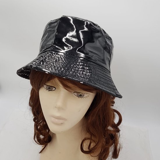 Bucket Hat glanzend zwart - Dames hoed omkeerbaar - mooie regenhoed dubbelzijdig - one size 56-58 cm- Valentijsdag cadeau- cadeau voor dames- Moederdag