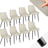 tectake® eetkamerstoelen set van 8 - fluwelen gestoffeerde stoelen met rugleuning - ergonomische woonkamerstoel met gevoerde fluwelen zitting - comfortabele keukenstoel - zwarte metalen poten - creme