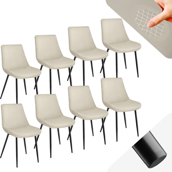 tectake® eetkamerstoelen set van 8 - fluwelen gestoffeerde stoelen met rugleuning - ergonomische woonkamerstoel met gevoerde fluwelen zitting - comfortabele keukenstoel - zwarte metalen poten - creme