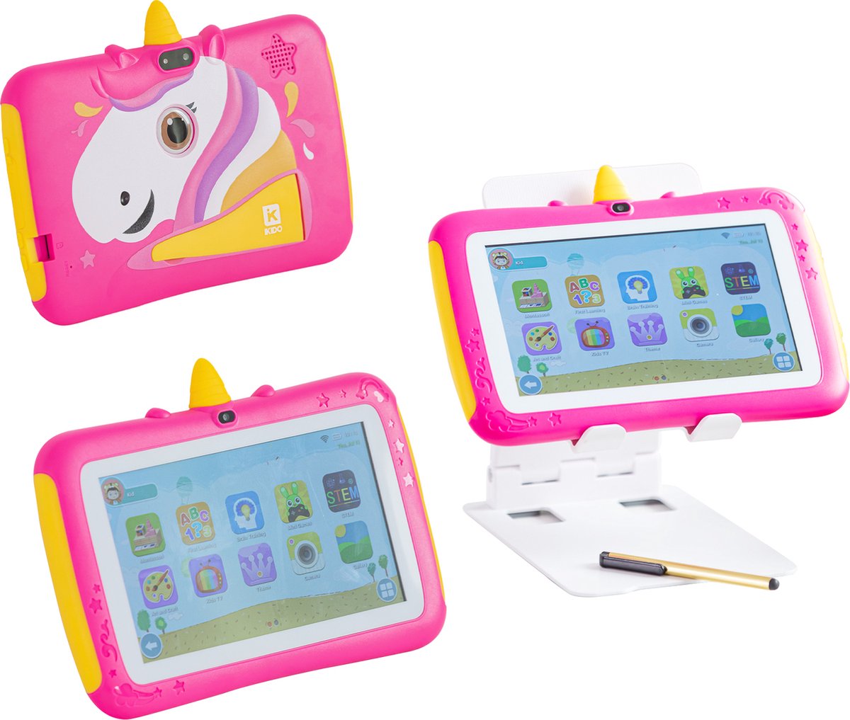 IKIDO Kindertablet 7 Inch - Kids Tablet - Ouderlijk Toezicht - Bluetooth - WiFi - 2GB RAM - 32GB opslag (Uitbreidbaar) - Android 11- Met beugel - 2023 Model - ROZE