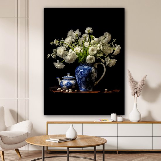 MuchoWow© Canvas Schilderij 90x60 cm Kamer Muur Schilderijen Decoratie Woonkamer Slaapkamer Room Decor Wall Decoration Art Painting Boom - Bloemen - Wit - Natuur - Kunst