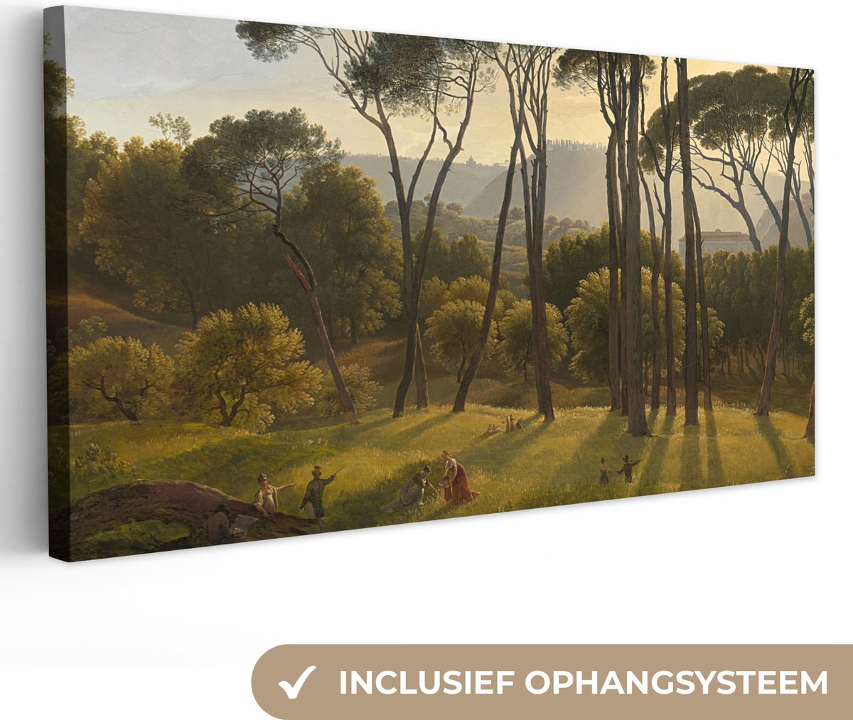 Canvas schilderij 40x20 cm - Wanddecoratie Italiaans landschap met parasoldennen - Schilde