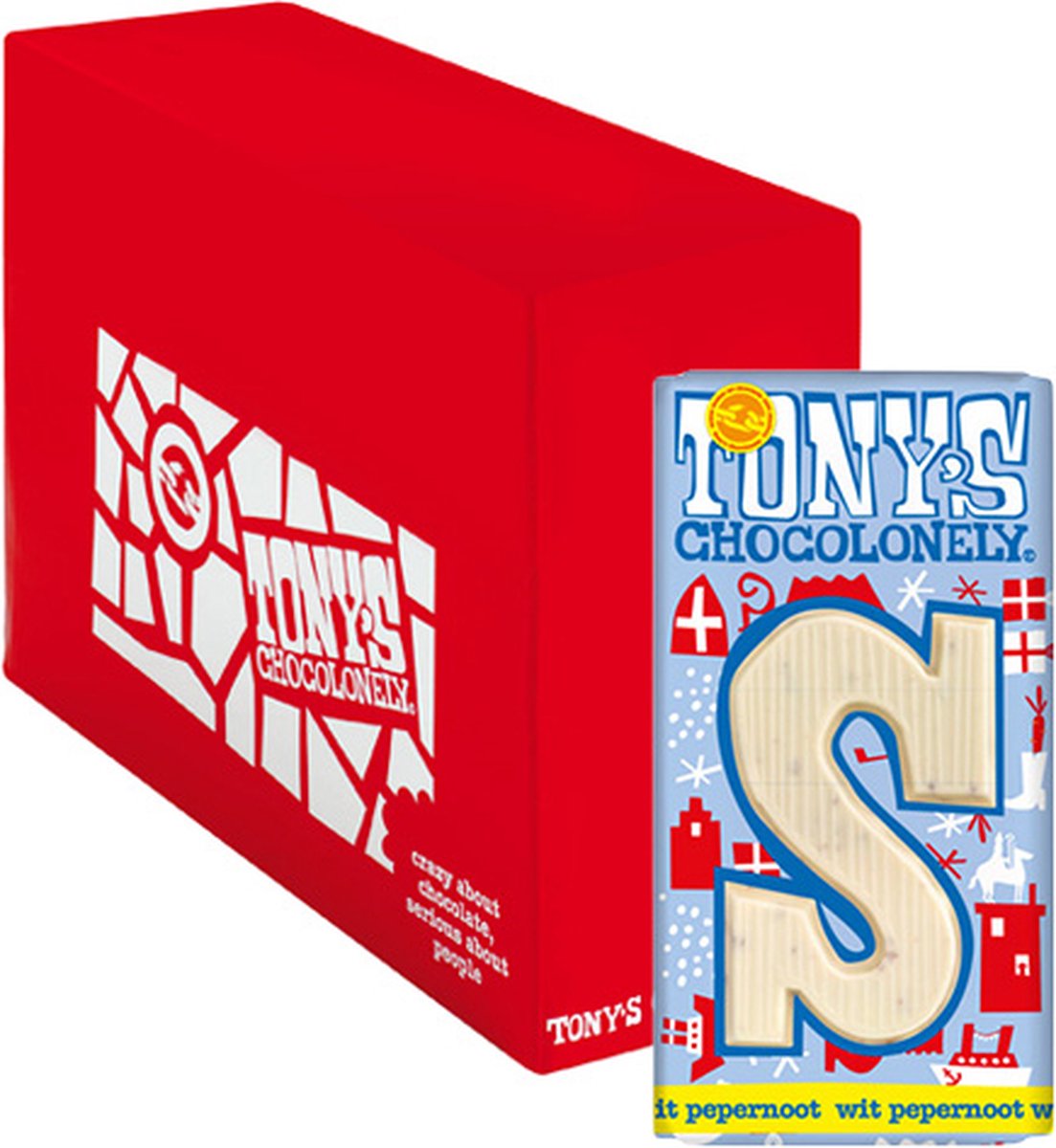 Chocoladeletter Tony's Chocolonely wit pepernoot S 180gr | 15 stuks