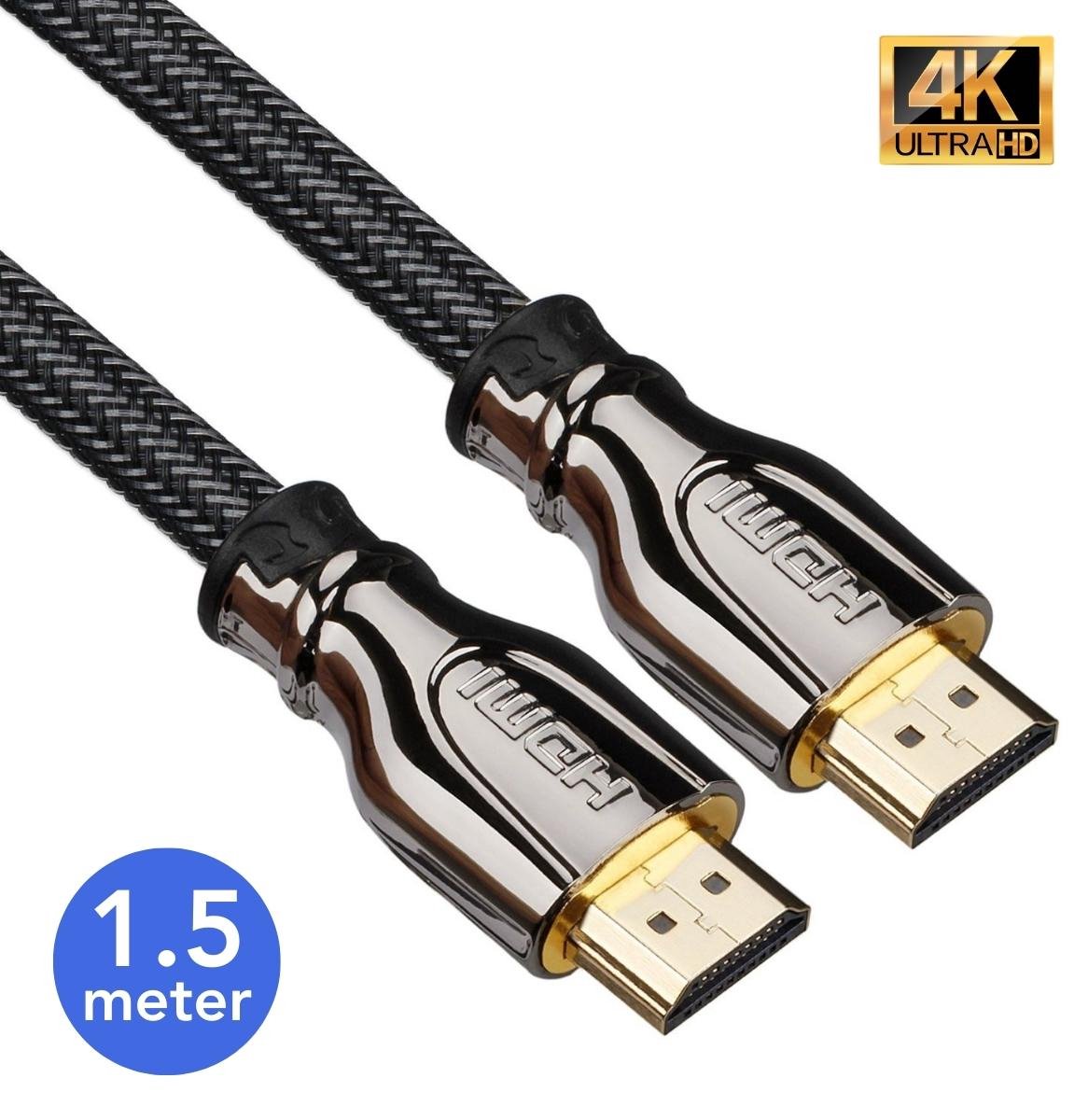HDMI 2.0 Kabel 1.5 Meter - Ultra HD 4K High Speed (60/120/240Hz) - Vergulde Connectoren - 18GBPS - Premium 3D - TV - PC - PlayStation 4 - Xbox One