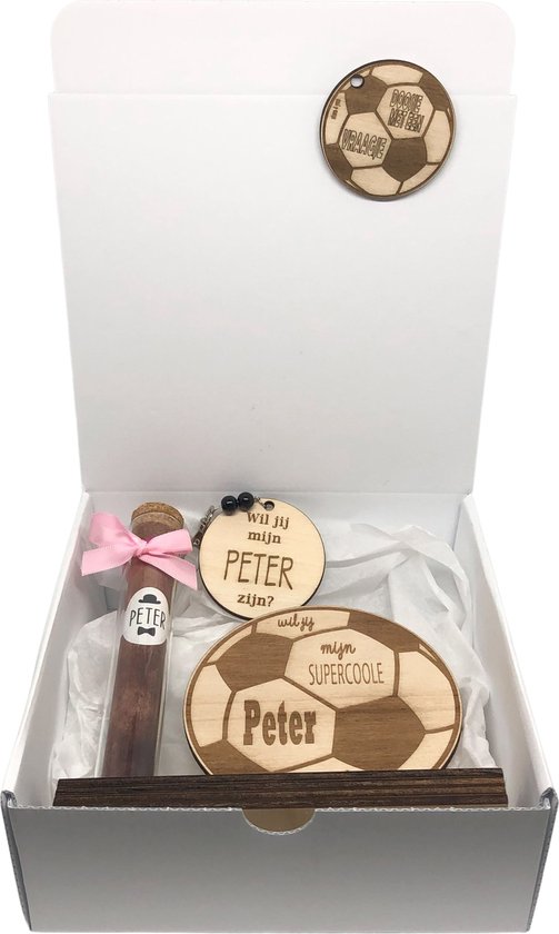 Geschenkbox Wil jij mijn PETER zijn? | roze | voetbal | sleutelhanger | peter vragen | meter worden | peetoom vragen | peetoom worden | cadeau | doosje met een vraag