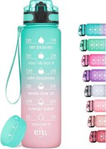 Motivatie waterfles - Water Drinkfles 1 Liter - Sport Bidon - 1L fles - 1000ML - Le bonn - Mint-roze - Fitness - Kerstcadeau
