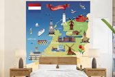 Behang - Fotobehang Kaart met bezienswaardigheden in Nederland - Breedte 195 cm x hoogte 240 cm