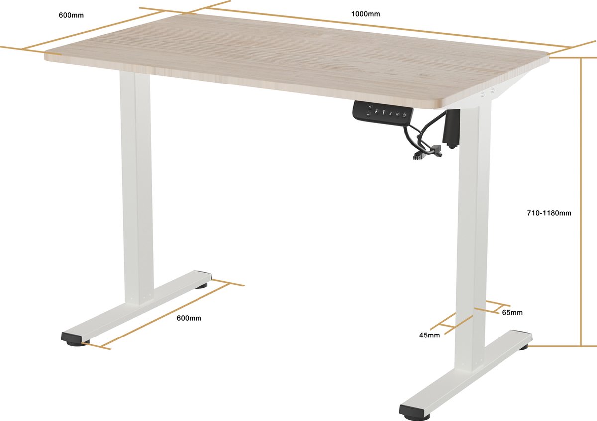 Vestland - Zit-Sta Bureau Elektrisch In Hoogte Verstelbaar - Geheugenfunctie - 100 x 60 CM - Eiken Wit thumbnail 2