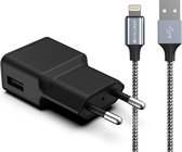Chargeur iPhone - Adaptateur - Câble USB vers Lightning - DC 5,0 V 2,1A 10,5 Watt - Données et chargement - Câble de charge - Convient pour Apple iPhone iPad - 1 mètre - Zwart (PS-UL)