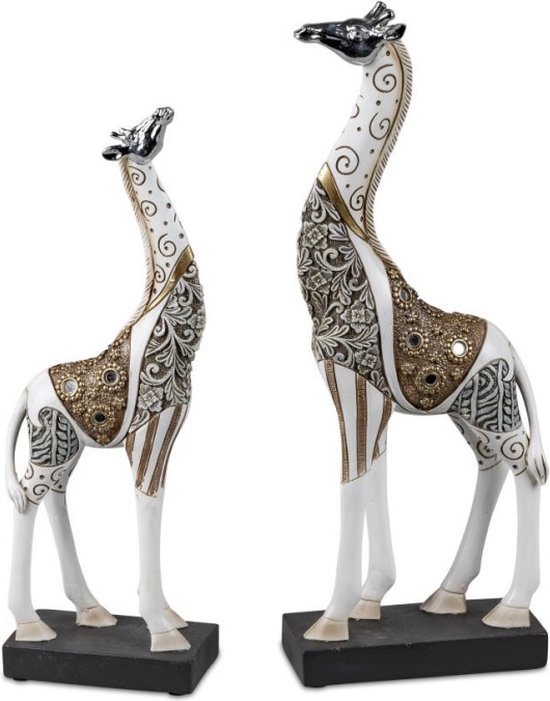 Giraf - 2 set - Polyserin - Wit - Goud - 30 - 34cm - Beeld - Decoratie