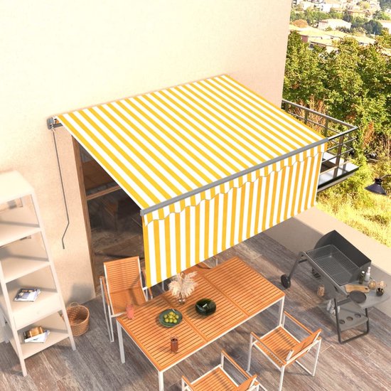 vidaXL Auvent extensible manuellement avec store enrouleur LED 4x3 m Bleu Blanc