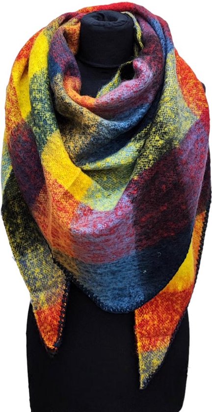 Warme Driehoekige Sjaal - Geblokt - Geel/Rood - 200 x 75 cm (23-71#)