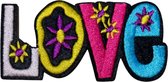 Love Tekst Flowerpower Strijk Embleem Patch 9.4 cm / 4.5 cm / Roze Geel Blauw Paars
