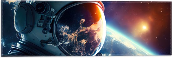 Vlag - Astronaut - Galaxy - Sterren - Aarde - 60x20 cm Foto op Polyester Vlag
