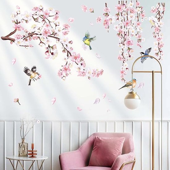 Stickers muraux de branches de fleurs de cerisier, sparadrap muraux Vogels  de Bloem