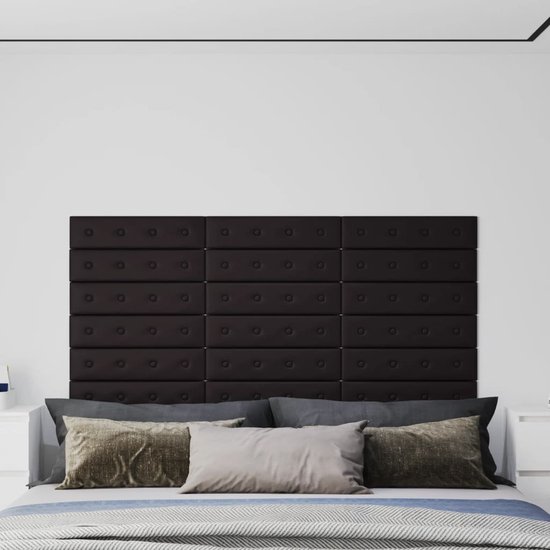 The Living Store wandpanelen - kunstleer - muurdecoratie - 60 x 15 cm - zwarte kleur - geluiddicht en warmte-isolerend
