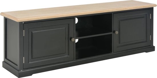 The Living Store TV-meubel - Zwart/hout - 120 x 30 x 40 cm - Massief paulowniahout en MDF