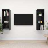 The Living Store TV-Meubelset - Hoogglans Zwart - 37 x 37 x 107 cm - 2 x TV-Meubel
