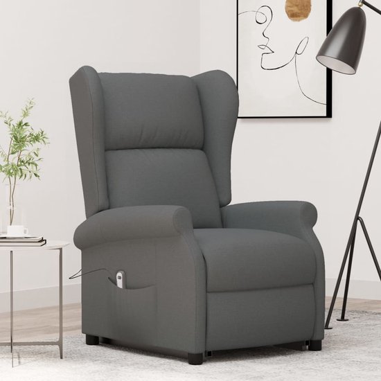 The Living Store Elektrische Sta-op-stoel - Stof - Donkergrijs - 77x89x108 cm - Verstelbare hoofdsteun en voetensteun