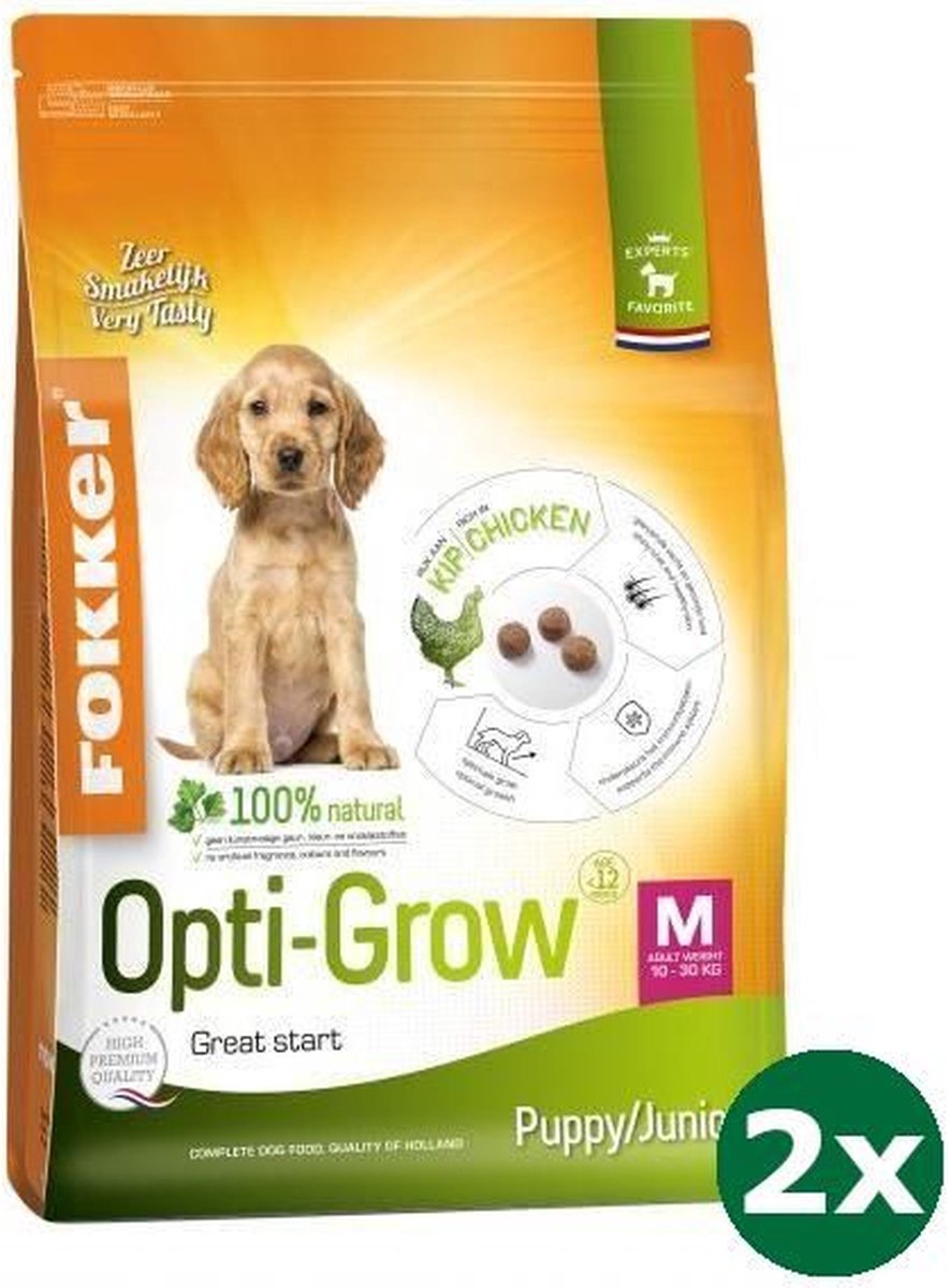 2x2,5 kg Fokker opti-grow puppy / junior medium hondenvoer
