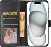 Bookcase Hoesje Geschikt Voor iPhone 15 - Wallet Case - Hoesje Met Pasjeshouder - Zwart