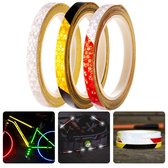 Markeringstape - Set van 3 stuks - Reflecterende PVC Tape voor Transport & Vervoer - Zichtbaarheidsverhogend - Eenvoudige Bevestiging - Weerbestendig - 8m x 1cm rollen in Zilver - Rood-Zilver en Zwart-Geel - Signalisatietape