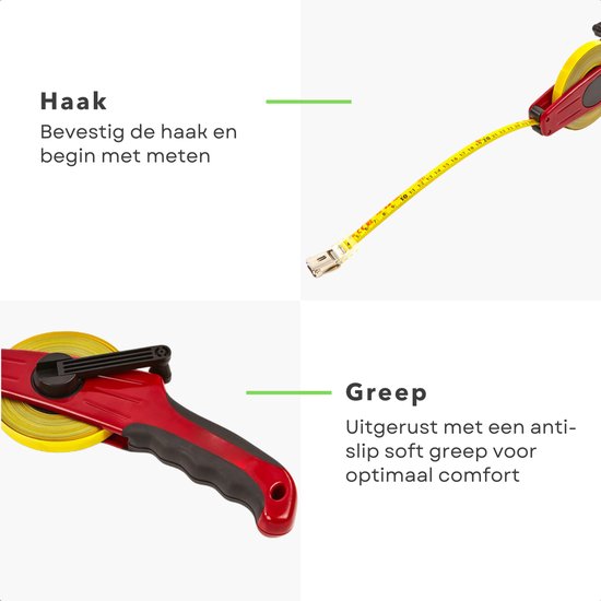 Meetband 50 meter Staal haak Komelon | Meten