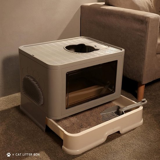 Kattentoilet met Kap - Grote Ingang - XXL Opvouwbare kattenbak - Schep - Kattenborstel - Geen Verspreiding van Geur en Strooisel