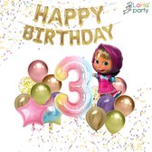 LoHa party® Masha en de beer Folie ballonnen set-XXL folie ballon cijfer 3-ster folie ballon-roze-kleurijke-regenboog-Helium ballonnen-Slinger-Verjaardag versiering-feestpakket-Verjaardag decotatie-Regenboog ballonnen-40inch