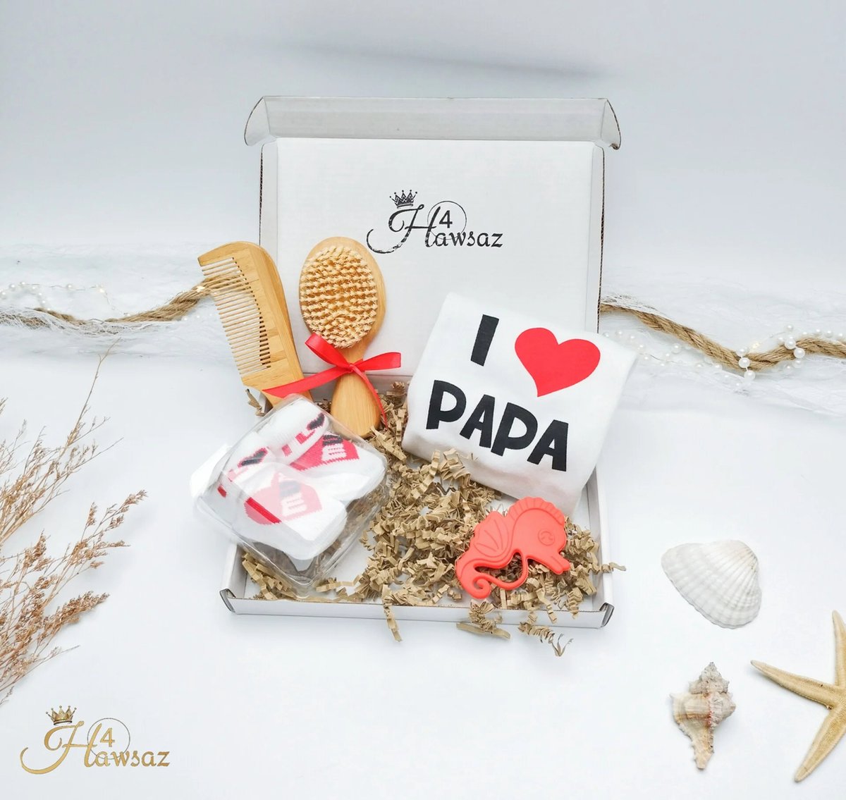 Goedkoopste Genderneutraal Kraamcadeau 5 stuks - Hawsaz.nl Kraampakket - Gepersonaliseerd cadeau - Genderneutraal baby cadeau - Babygeschenksets - Rompertje i love mama - Kam en borstel set - Geboortecadeau - Babykleding - Babygeschenkset