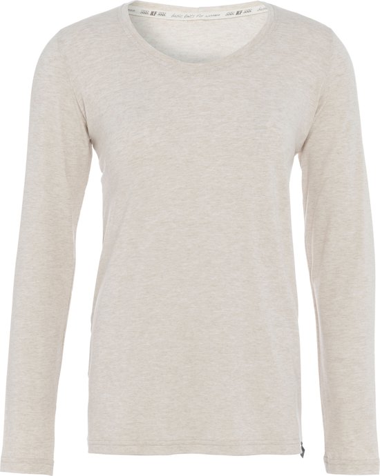 Knit Factory Lily Shirt - Dames shirt met ronde hals - T-shirt met lange mouwen - Shirt voor het voorjaar en de zomer - Superzacht - Shirt gemaakt van 96% viscose & 4% elastaan - Beige - XL