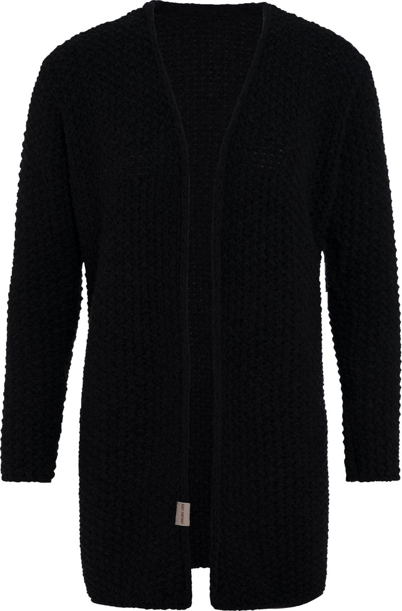 Knit Factory Carry Gebreid Dames Vest - Grof gebreid dames vest - Zwarte cardigan - Damesvest gemaak uit 30% wol en 70% acryl - Zwart - 40/42