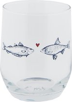 Clayre & Eef Waterglas Ø 7x9 cm / 300 ml Transparant Glas Vissen Drinkbeker