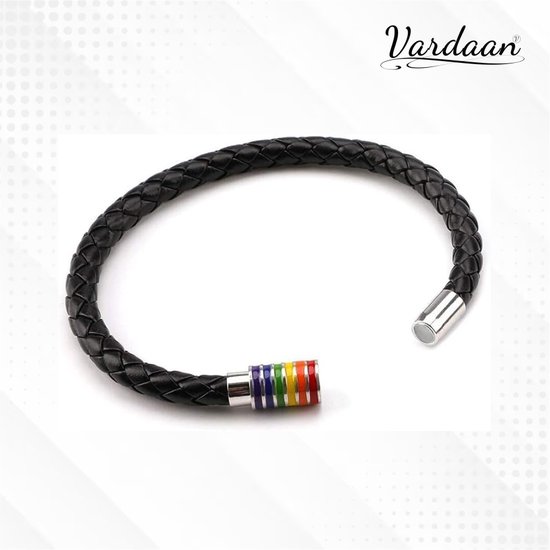 Vardaan Gevlochten Armband - Zwart Leren Armband - Regenboog Armband - Pride Armband - LGBTQ - Magneet - Zwart - Vardaan