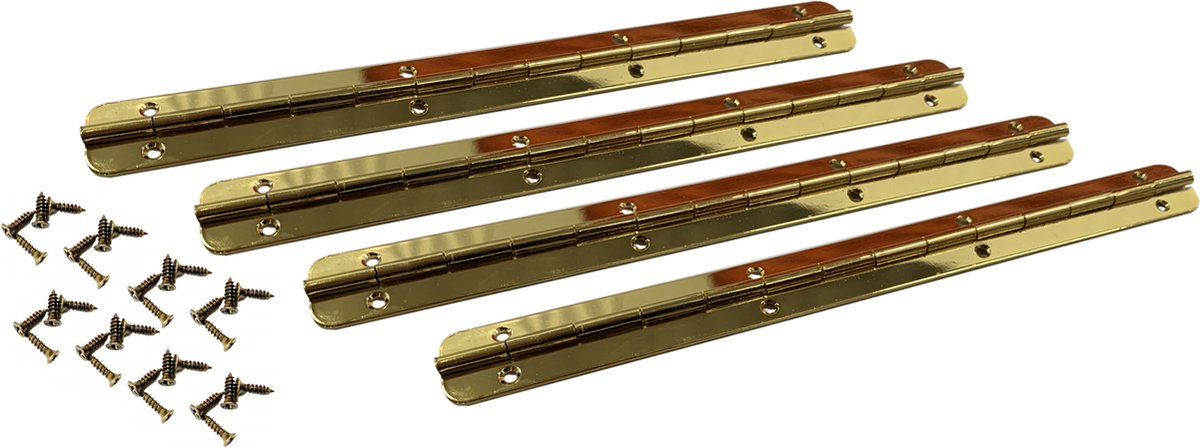 Set van 4 pianoscharnieren (goud, 175x17x1,2 mm, inclusief schroeven)