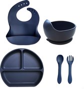 5-delig Siliconen Servies Set Blauw - Silicone Servies Set - Babyservies - Kinderservies - Baby Bord Zuignap - BPA Vrij